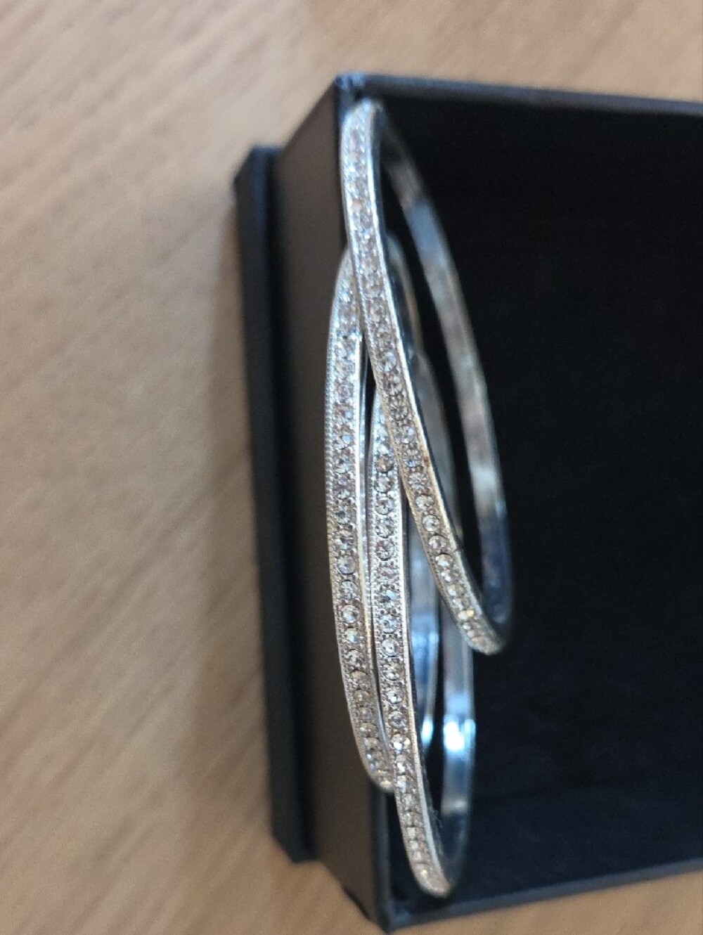 Crystal Pavé Silver Bangle Bracelets set of three